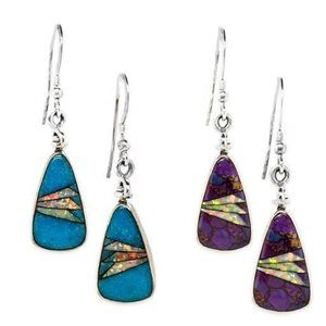 New. Double Sided Turquoise and Purple Shell Earrings. Sterling Silver. Turquois